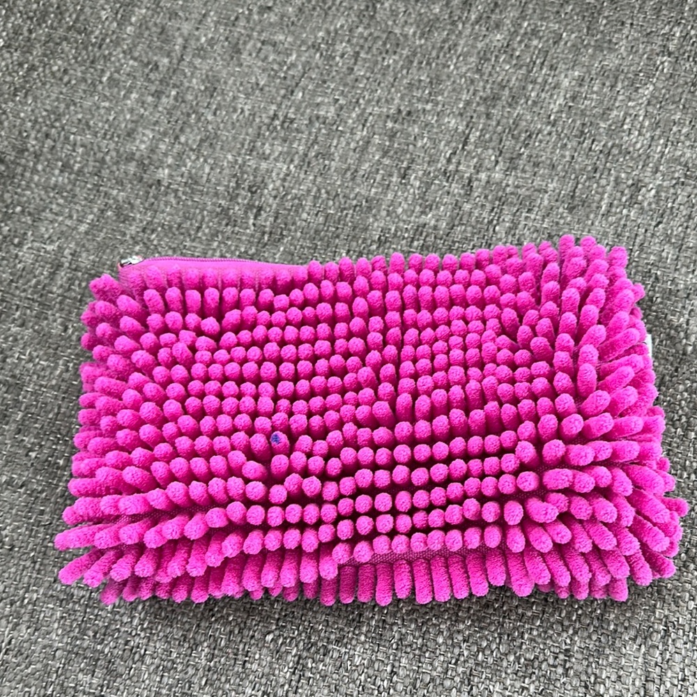Yoobi Fuzzy Chenille Shag Pencil Case Pouch Makeup Bag Pink